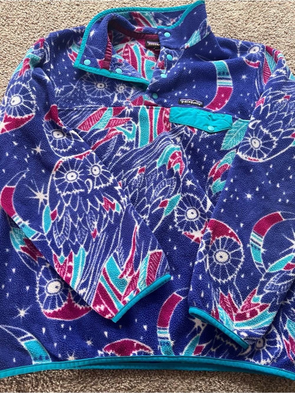 Patagonia Harvest Moon Owl Print Synchilla Medium Fleece - Picture 1 of 5